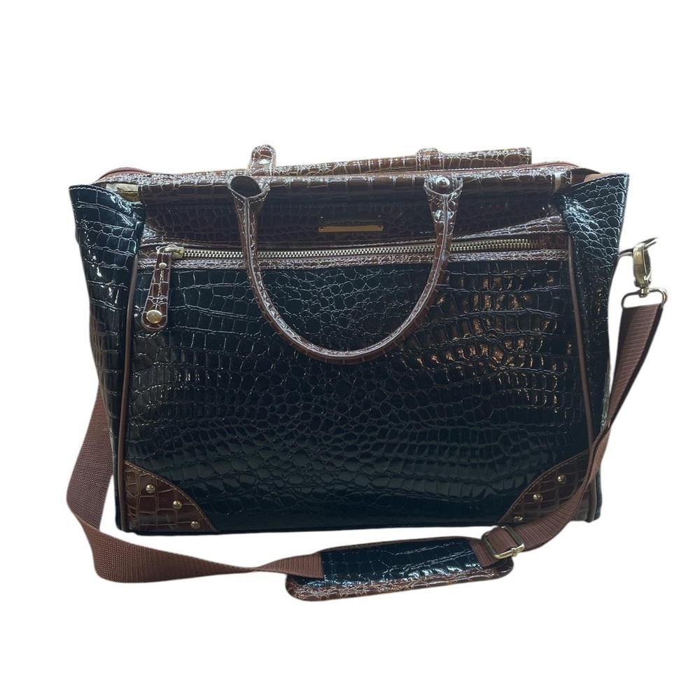 Bag Carry On Tote Croc Embossed Black  Brown Samantha Brown Weekender Travel